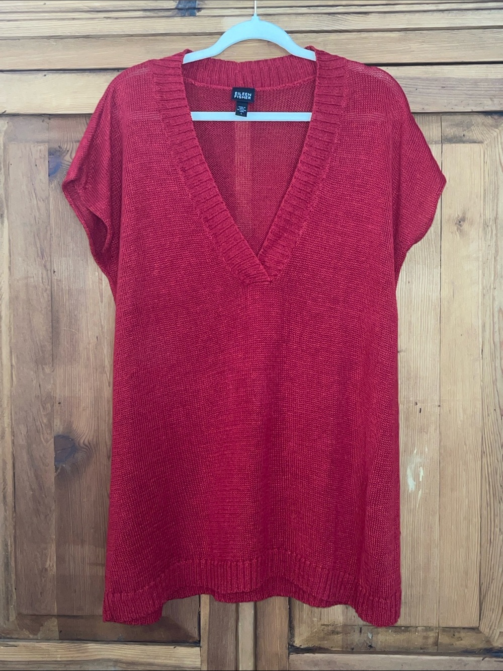 Eileen Fisher Red Hemp Longline Sweater Vest Sz. L